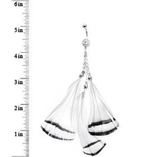 Load image into Gallery viewer, White with Black Stripe Feather Drop Belly Ring

