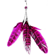 Load image into Gallery viewer, Fuchsia Seducing Striped Feather Belly Ring
