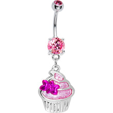 将图片加载到图库查看器，Pink Gem Butterfly Cupcake Belly Ring
