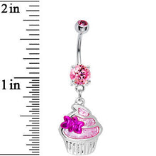 将图片加载到图库查看器，Pink Gem Butterfly Cupcake Belly Ring
