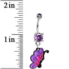 Load image into Gallery viewer, Tanzanite CZ Chromatic Butterfly Belly Ring
