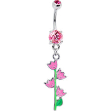 将图片加载到图库查看器，Pink Cubic Zirconia Tulips Flower Belly Ring
