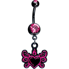 Load image into Gallery viewer, Pink Gem Tribal Flame Heart Belly Ring
