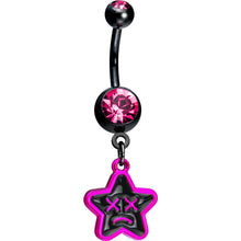 将图片加载到图库查看器，Pink Gem Unhappy Face Star Belly Ring
