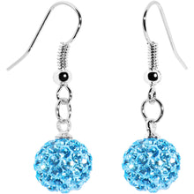 Load image into Gallery viewer, 10mm Aqua Crystal Ferido Ball Drop Earrings
