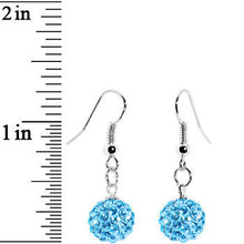 Load image into Gallery viewer, 10mm Aqua Crystal Ferido Ball Drop Earrings
