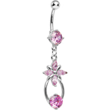将图片加载到图库查看器，Pink CZ Flower Drop Belly Ring
