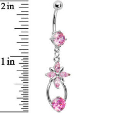 将图片加载到图库查看器，Pink CZ Flower Drop Belly Ring
