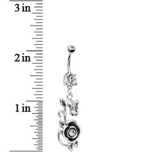 将图片加载到图库查看器，Clear CZ Rose Flower Bud Dangle Belly Ring
