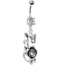 将图片加载到图库查看器，Clear CZ Rose Flower Bud Dangle Belly Ring
