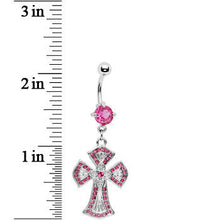 将图片加载到图库查看器，Pink Striking Jeweled Cross Belly Ring
