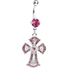 将图片加载到图库查看器，Pink Striking Jeweled Cross Belly Ring
