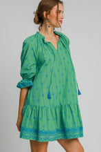 Load image into Gallery viewer, Full Size Tassel Embroidered Sleeve Mini Dress Plus Size Feminine &amp; Stylish Green Dress
