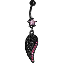 将图片加载到图库查看器，Pink Gem Black Angel Wing Belly Ring
