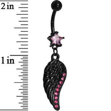 将图片加载到图库查看器，Pink Gem Black Angel Wing Belly Ring
