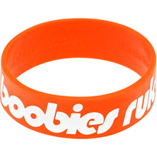 Load image into Gallery viewer, Orange White Boobies Rule Awareness for Breast Cancer Bracelet
