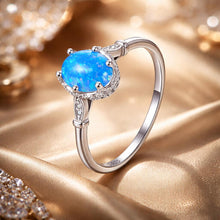 Load image into Gallery viewer, 925 Sterling Silver Opal Rings in Size 6.0 with Pave Setting &amp; Plated White Gold for Women
