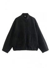 将图片加载到图库查看器，Autumn Casual Full Size Drop Shoulder Snap Down Jacket with Buttoned Front and Pockets
