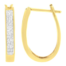Load image into Gallery viewer, 10K Yellow Gold 1/2 Cttw Invisible Set Princess-cut Diamond Hoop Earrings (H-I Color, SI2-I1 Clarity)
