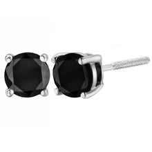 将图片加载到图库查看器，.925 Sterling Silver 4.00 Cttw Round Brilliant-Cut Black Diamond Bezel-Set Stud Earrings with Screw Backs (Fancy Color-Enhanced, I2-I3 Clarity)
