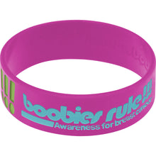 Load image into Gallery viewer, Purple Green Boobies Rock Breast Cancer Bracelet
