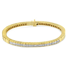 将图片加载到图库查看器，14K Yellow Gold 1-1/10 Cttw Princess &amp; Baguette Cut Diamond 7" Alternating Stone Eternity Tennis Bracelet (G-H Color, VS1-VS2 Clarity)
