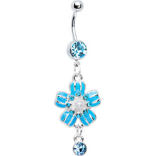 将图片加载到图库查看器，Sky Blue Gem Perfect Posy Flower Dangle Belly Ring
