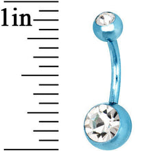 Load image into Gallery viewer, Aqua Anodized Titanium Double Gem Belly Ring

