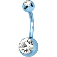 Load image into Gallery viewer, Aqua Anodized Titanium Double Gem Belly Ring
