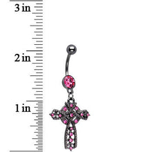 将图片加载到图库查看器，Rose Flower Gem Midnight Halo Cross Dangle Belly Ring
