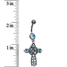 将图片加载到图库查看器，Azure Gem Midnight Halo Cross Dangle Belly Ring
