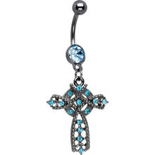 将图片加载到图库查看器，Azure Gem Midnight Halo Cross Dangle Belly Ring
