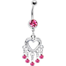 Load image into Gallery viewer, Love Drops Pink Heart Chandelier Belly Ring
