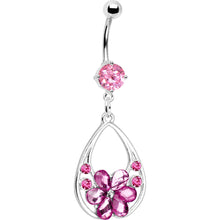 Load image into Gallery viewer, Romantic Rose Flower Gem Floral Teardrop Dangle Belly Ring

