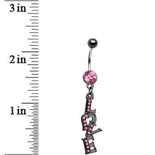 将图片加载到图库查看器，Midnight Love Dangle Rose Flower Gem Belly Ring
