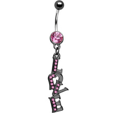 将图片加载到图库查看器，Midnight Love Dangle Rose Flower Gem Belly Ring
