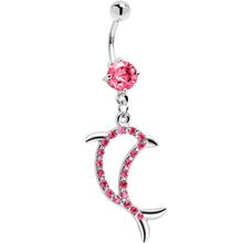 Load image into Gallery viewer, Pink Gem Hollow Dolphin Belly Ring
