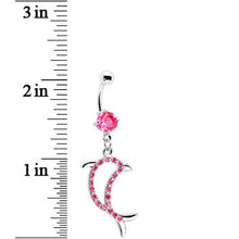 Load image into Gallery viewer, Pink Gem Hollow Dolphin Belly Ring
