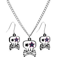 Load image into Gallery viewer, Starry Eyed Skull and Crossbones Earring and Necklace Set
