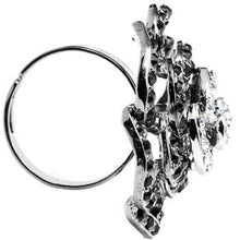 将图片加载到图库查看器，Black and Clear Crystal Flower Bloom Adjustable Ring
