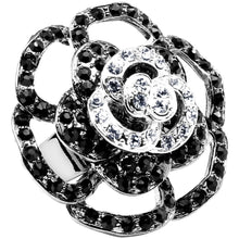 将图片加载到图库查看器，Black and Clear Crystal Flower Bloom Adjustable Ring
