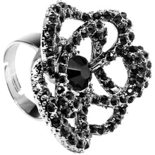 将图片加载到图库查看器，Midnight Crystal Flower Adjustable Ring
