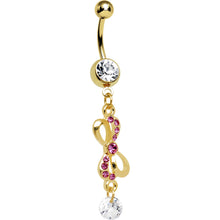 将图片加载到图库查看器，Pink Gem Gold Ribbon Dangle Belly Ring
