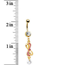 将图片加载到图库查看器，Pink Gem Gold Ribbon Dangle Belly Ring
