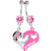 Load image into Gallery viewer, Pink Open Heart Best Friends Belly Ring Set
