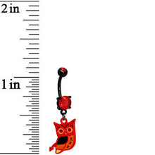 将图片加载到图库查看器，Adorable Red Owl Black Belly Ring
