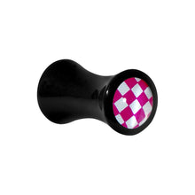Load image into Gallery viewer, 6G Black Acrylic Pink and White Checkerboard Saddle Plug
