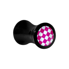 Load image into Gallery viewer, 4G Black Acrylic Pink and White Checkerboard Saddle Plug
