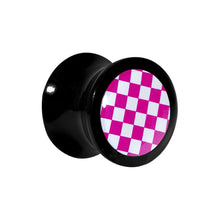 Load image into Gallery viewer, 1/2 Black Acrylic Pink and White Checkerboard Saddle Plug
