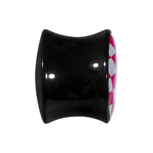Load image into Gallery viewer, 9/16 Black Acrylic Pink and White Checkerboard Saddle Plug
